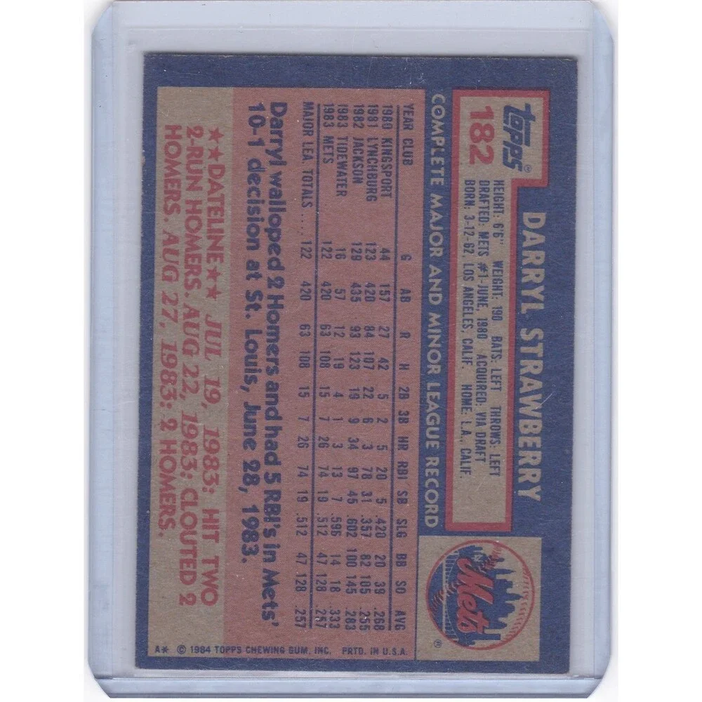 1984 Topps Darryl Strawberry #182 (RC) On Card In Person Autograph NY Mets